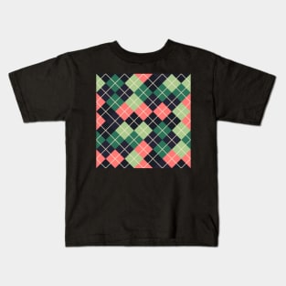 Argyle Pattern Green Pink and Navy Kids T-Shirt